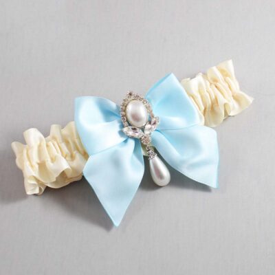 Ivory and Alice Blue Satin Wedding Garter / Ivory and Blue Wedding Garters / Wedding Garter / Custom Wedding Garter / Bridal Garter / Prom Garter / Linda Joyce Couture / Personalized Garter / Personalized Wedding Garter / Personalized Prom Garter