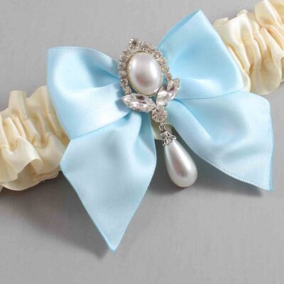 Ivory and Alice Blue Satin Wedding Garter / Ivory and Blue Wedding Garters / Wedding Garter / Custom Wedding Garter / Bridal Garter / Prom Garter / Linda Joyce Couture / Personalized Garter / Personalized Wedding Garter / Personalized Prom Garter