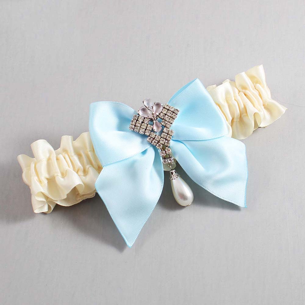 Ivory and Alice Blue Satin Wedding Garter / Ivory and Blue Wedding Garters / Wedding Garter / Custom Wedding Garter / Bridal Garter / Prom Garter / Linda Joyce Couture / Personalized Garter / Personalized Wedding Garter / Personalized Prom Garter