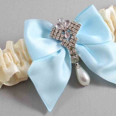 Ivory and Alice Blue Satin Wedding Garter / Ivory and Blue Wedding Garters / Wedding Garter / Custom Wedding Garter / Bridal Garter / Prom Garter / Linda Joyce Couture / Personalized Garter / Personalized Wedding Garter / Personalized Prom Garter