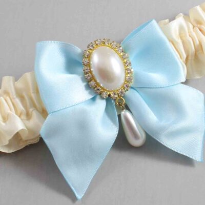 Ivory and Alice Blue Satin Wedding Garter / Ivory and Blue Wedding Garters / Wedding Garter / Custom Wedding Garter / Bridal Garter / Prom Garter / Linda Joyce Couture / Personalized Garter / Personalized Wedding Garter / Personalized Prom Garter