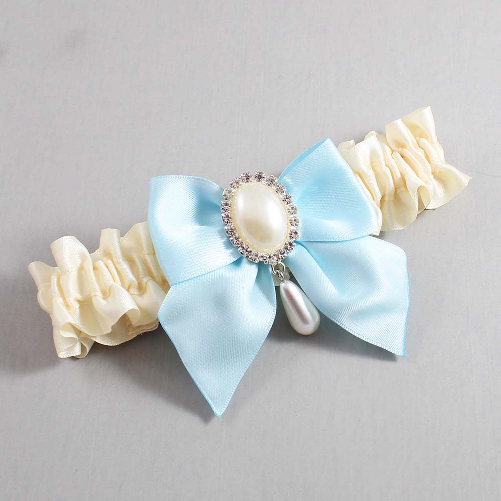 Ivory and Alice Blue Satin Wedding Garter / Ivory and Blue Wedding Garters / Wedding Garter / Custom Wedding Garter / Bridal Garter / Prom Garter / Linda Joyce Couture / Personalized Garter / Personalized Wedding Garter / Personalized Prom Garter