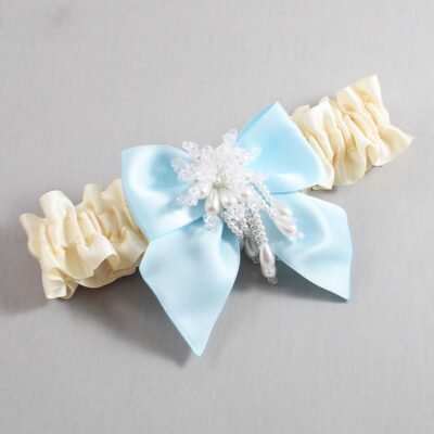 Ivory and Alice Blue Satin Wedding Garter / Ivory and Blue Wedding Garters / Wedding Garter / Custom Wedding Garter / Bridal Garter / Prom Garter / Linda Joyce Couture / Personalized Garter / Personalized Wedding Garter / Personalized Prom Garter
