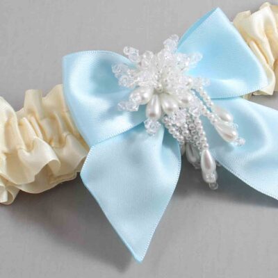 Ivory and Alice Blue Satin Wedding Garter / Ivory and Blue Wedding Garters / Wedding Garter / Custom Wedding Garter / Bridal Garter / Prom Garter / Linda Joyce Couture / Personalized Garter / Personalized Wedding Garter / Personalized Prom Garter