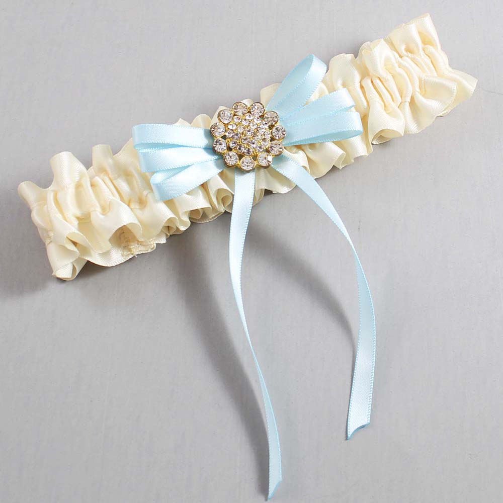 Ivory and Alice Blue Wedding Garter / Ivory Wedding Garters / Wedding Garter / Custom Wedding Garter / Bridal Garter / Prom Garter / Linda Joyce Couture / Personalized Garter / Personalized Wedding Garter / Personalized Prom Garter