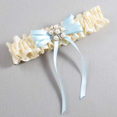 Ivory and Alice Blue Wedding Garter / Ivory Wedding Garters / Wedding Garter / Custom Wedding Garter / Bridal Garter / Prom Garter / Linda Joyce Couture / Personalized Garter / Personalized Wedding Garter / Personalized Prom Garter