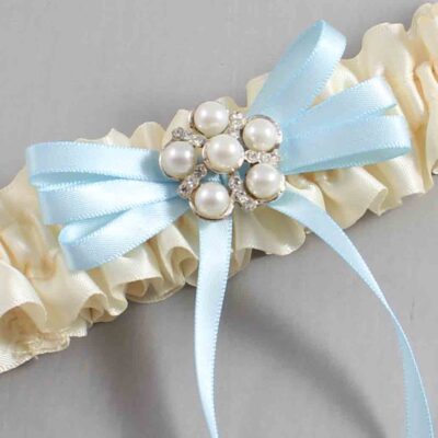Ivory and Alice Blue Wedding Garter / Ivory Wedding Garters / Wedding Garter / Custom Wedding Garter / Bridal Garter / Prom Garter / Linda Joyce Couture / Personalized Garter / Personalized Wedding Garter / Personalized Prom Garter
