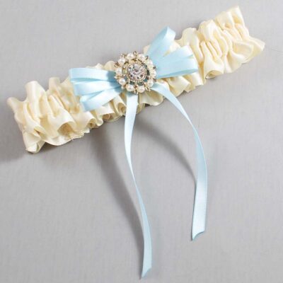 Ivory and Alice Blue Wedding Garter / Ivory Wedding Garters / Wedding Garter / Custom Wedding Garter / Bridal Garter / Prom Garter / Linda Joyce Couture / Personalized Garter / Personalized Wedding Garter / Personalized Prom Garter