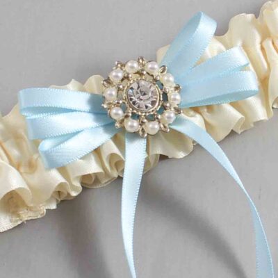 Ivory and Alice Blue Wedding Garter / Ivory Wedding Garters / Wedding Garter / Custom Wedding Garter / Bridal Garter / Prom Garter / Linda Joyce Couture / Personalized Garter / Personalized Wedding Garter / Personalized Prom Garter