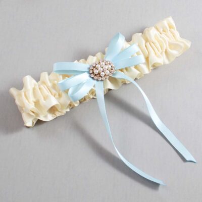 Ivory and Alice Blue Wedding Garter / Ivory Wedding Garters / Wedding Garter / Custom Wedding Garter / Bridal Garter / Prom Garter / Linda Joyce Couture / Personalized Garter / Personalized Wedding Garter / Personalized Prom Garter