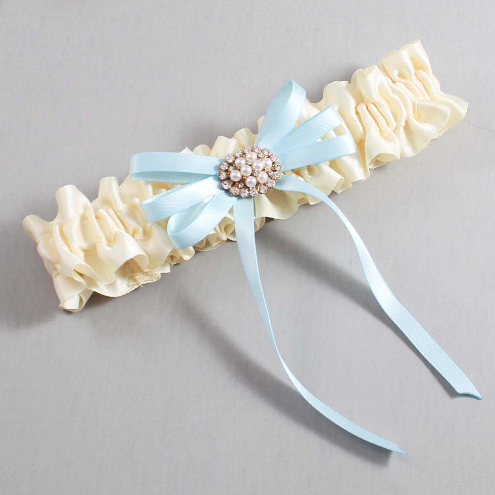 Ivory and Alice Blue Wedding Garter / Ivory Wedding Garters / Wedding Garter / Custom Wedding Garter / Bridal Garter / Prom Garter / Linda Joyce Couture / Personalized Garter / Personalized Wedding Garter / Personalized Prom Garter