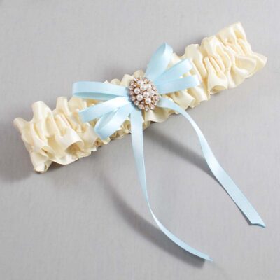 Ivory and Alice Blue Wedding Garter / Ivory Wedding Garters / Wedding Garter / Custom Wedding Garter / Bridal Garter / Prom Garter / Linda Joyce Couture / Personalized Garter / Personalized Wedding Garter / Personalized Prom Garter