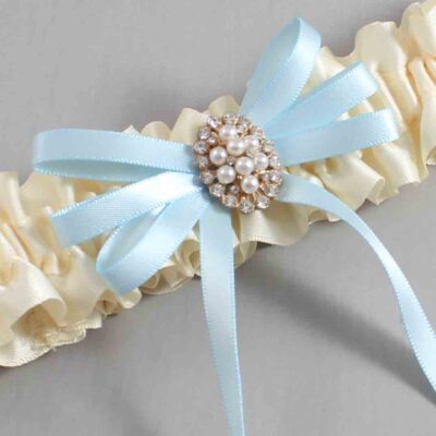 Ivory and Alice Blue Wedding Garter / Ivory Wedding Garters / Wedding Garter / Custom Wedding Garter / Bridal Garter / Prom Garter / Linda Joyce Couture / Personalized Garter / Personalized Wedding Garter / Personalized Prom Garter