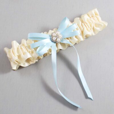 Ivory and Alice Blue Wedding Garter / Ivory Wedding Garters / Wedding Garter / Custom Wedding Garter / Bridal Garter / Prom Garter / Linda Joyce Couture / Personalized Garter / Personalized Wedding Garter / Personalized Prom Garter