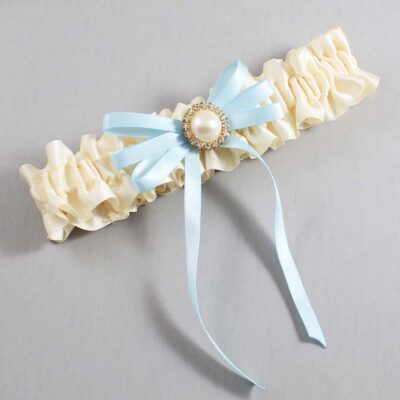 Ivory and Alice Blue Wedding Garter / Ivory Wedding Garters / Wedding Garter / Custom Wedding Garter / Bridal Garter / Prom Garter / Linda Joyce Couture / Personalized Garter / Personalized Wedding Garter / Personalized Prom Garter