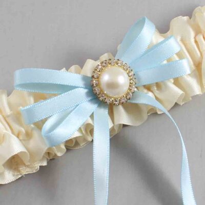Ivory and Alice Blue Wedding Garter / Ivory Wedding Garters / Wedding Garter / Custom Wedding Garter / Bridal Garter / Prom Garter / Linda Joyce Couture / Personalized Garter / Personalized Wedding Garter / Personalized Prom Garter
