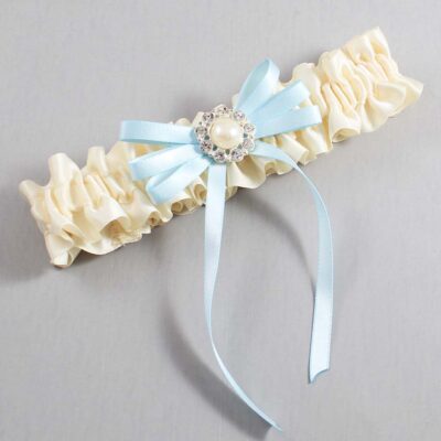 Ivory and Alice Blue Wedding Garter / Ivory Wedding Garters / Wedding Garter / Custom Wedding Garter / Bridal Garter / Prom Garter / Linda Joyce Couture / Personalized Garter / Personalized Wedding Garter / Personalized Prom Garter