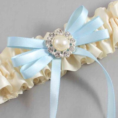 Ivory and Alice Blue Wedding Garter / Ivory Wedding Garters / Wedding Garter / Custom Wedding Garter / Bridal Garter / Prom Garter / Linda Joyce Couture / Personalized Garter / Personalized Wedding Garter / Personalized Prom Garter