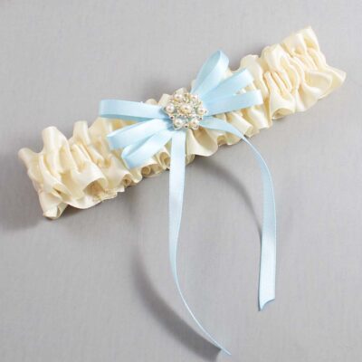 Ivory and Alice Blue Wedding Garter / Ivory Wedding Garters / Wedding Garter / Custom Wedding Garter / Bridal Garter / Prom Garter / Linda Joyce Couture / Personalized Garter / Personalized Wedding Garter / Personalized Prom Garter