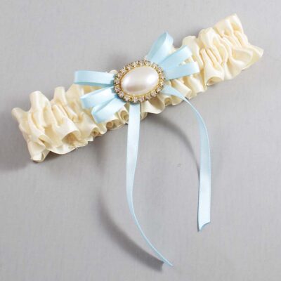 Ivory and Alice Blue Wedding Garter / Ivory Wedding Garters / Wedding Garter / Custom Wedding Garter / Bridal Garter / Prom Garter / Linda Joyce Couture / Personalized Garter / Personalized Wedding Garter / Personalized Prom Garter