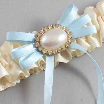 Ivory and Alice Blue Wedding Garter / Ivory Wedding Garters / Wedding Garter / Custom Wedding Garter / Bridal Garter / Prom Garter / Linda Joyce Couture / Personalized Garter / Personalized Wedding Garter / Personalized Prom Garter