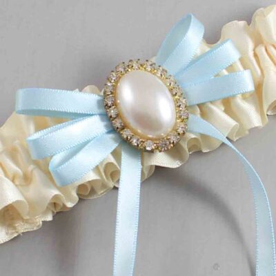 Ivory and Alice Blue Wedding Garter / Ivory Wedding Garters / Wedding Garter / Custom Wedding Garter / Bridal Garter / Prom Garter / Linda Joyce Couture / Personalized Garter / Personalized Wedding Garter / Personalized Prom Garter