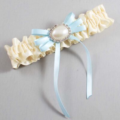 Ivory and Alice Blue Wedding Garter / Ivory Wedding Garters / Wedding Garter / Custom Wedding Garter / Bridal Garter / Prom Garter / Linda Joyce Couture / Personalized Garter / Personalized Wedding Garter / Personalized Prom Garter