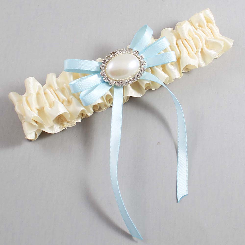 Ivory and Alice Blue Wedding Garter / Ivory Wedding Garters / Wedding Garter / Custom Wedding Garter / Bridal Garter / Prom Garter / Linda Joyce Couture / Personalized Garter / Personalized Wedding Garter / Personalized Prom Garter