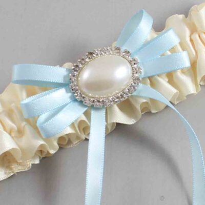 Ivory and Alice Blue Wedding Garter / Ivory Wedding Garters / Wedding Garter / Custom Wedding Garter / Bridal Garter / Prom Garter / Linda Joyce Couture / Personalized Garter / Personalized Wedding Garter / Personalized Prom Garter