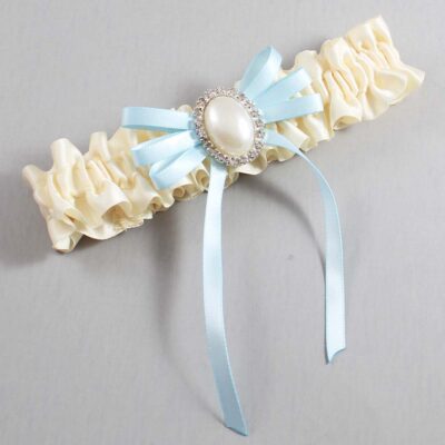 Ivory and Alice Blue Wedding Garter / Ivory Wedding Garters / Wedding Garter / Custom Wedding Garter / Bridal Garter / Prom Garter / Linda Joyce Couture / Personalized Garter / Personalized Wedding Garter / Personalized Prom Garter