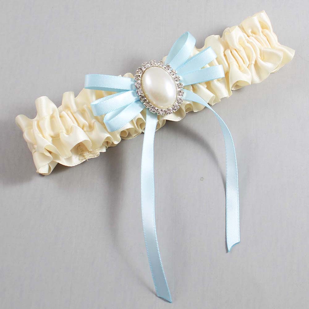 Ivory and Alice Blue Wedding Garter / Ivory Wedding Garters / Wedding Garter / Custom Wedding Garter / Bridal Garter / Prom Garter / Linda Joyce Couture / Personalized Garter / Personalized Wedding Garter / Personalized Prom Garter