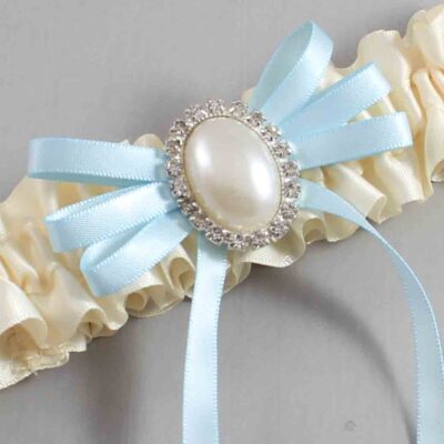 Ivory and Alice Blue Wedding Garter / Ivory Wedding Garters / Wedding Garter / Custom Wedding Garter / Bridal Garter / Prom Garter / Linda Joyce Couture / Personalized Garter / Personalized Wedding Garter / Personalized Prom Garter