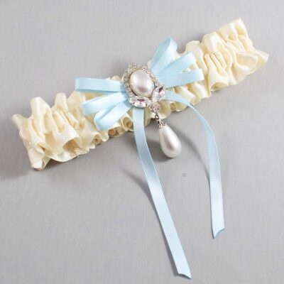 Ivory and Alice Blue Wedding Garter / Ivory Wedding Garters / Wedding Garter / Custom Wedding Garter / Bridal Garter / Prom Garter / Linda Joyce Couture / Personalized Garter / Personalized Wedding Garter / Personalized Prom Garter