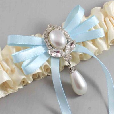 Ivory and Alice Blue Wedding Garter / Ivory Wedding Garters / Wedding Garter / Custom Wedding Garter / Bridal Garter / Prom Garter / Linda Joyce Couture / Personalized Garter / Personalized Wedding Garter / Personalized Prom Garter