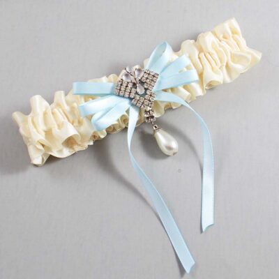 Ivory and Alice Blue Wedding Garter / Ivory Wedding Garters / Wedding Garter / Custom Wedding Garter / Bridal Garter / Prom Garter / Linda Joyce Couture / Personalized Garter / Personalized Wedding Garter / Personalized Prom Garter