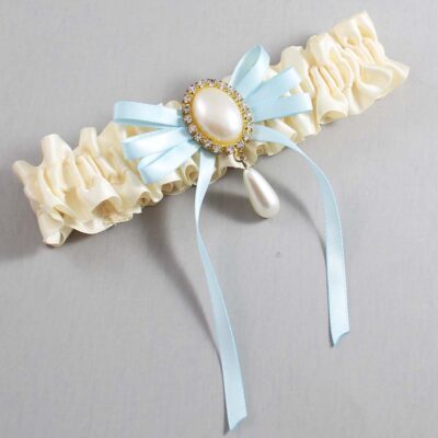 Ivory and Alice Blue Wedding Garter / Ivory Wedding Garters / Wedding Garter / Custom Wedding Garter / Bridal Garter / Prom Garter / Linda Joyce Couture / Personalized Garter / Personalized Wedding Garter / Personalized Prom Garter