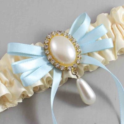 Ivory and Alice Blue Wedding Garter / Ivory Wedding Garters / Wedding Garter / Custom Wedding Garter / Bridal Garter / Prom Garter / Linda Joyce Couture / Personalized Garter / Personalized Wedding Garter / Personalized Prom Garter