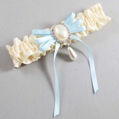Ivory and Alice Blue Wedding Garter / Ivory Wedding Garters / Wedding Garter / Custom Wedding Garter / Bridal Garter / Prom Garter / Linda Joyce Couture / Personalized Garter / Personalized Wedding Garter / Personalized Prom Garter
