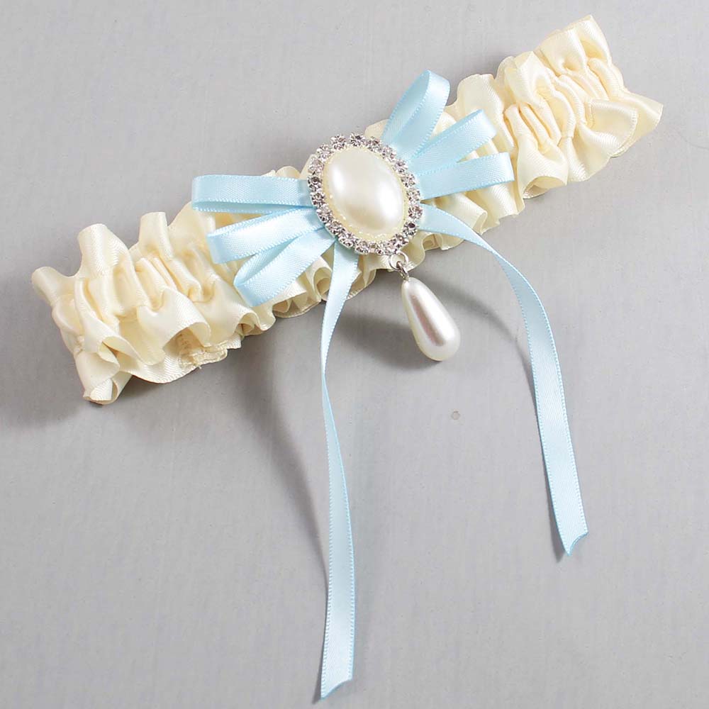 Ivory and Alice Blue Wedding Garter / Ivory Wedding Garters / Wedding Garter / Custom Wedding Garter / Bridal Garter / Prom Garter / Linda Joyce Couture / Personalized Garter / Personalized Wedding Garter / Personalized Prom Garter