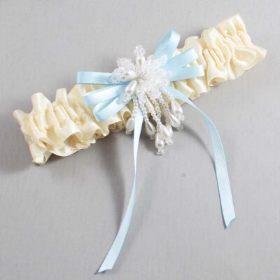 Ivory and Alice Blue Wedding Garter / Ivory Wedding Garters / Wedding Garter / Custom Wedding Garter / Bridal Garter / Prom Garter / Linda Joyce Couture / Personalized Garter / Personalized Wedding Garter / Personalized Prom Garter