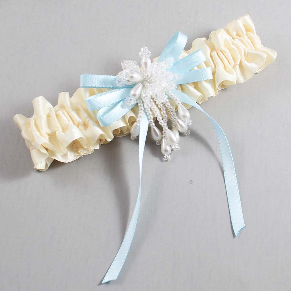 Ivory and Alice Blue Wedding Garter / Ivory Wedding Garters / Wedding Garter / Custom Wedding Garter / Bridal Garter / Prom Garter / Linda Joyce Couture / Personalized Garter / Personalized Wedding Garter / Personalized Prom Garter