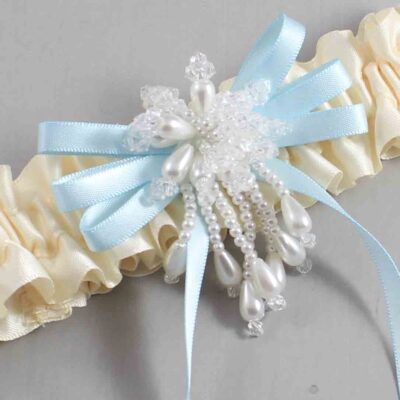 Ivory and Alice Blue Wedding Garter / Ivory Wedding Garters / Wedding Garter / Custom Wedding Garter / Bridal Garter / Prom Garter / Linda Joyce Couture / Personalized Garter / Personalized Wedding Garter / Personalized Prom Garter