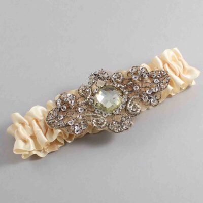 Cream Satin with Brown Wedding Garter / Ivory Wedding Garters / Bijou # (882-882)-01-A01-Antique