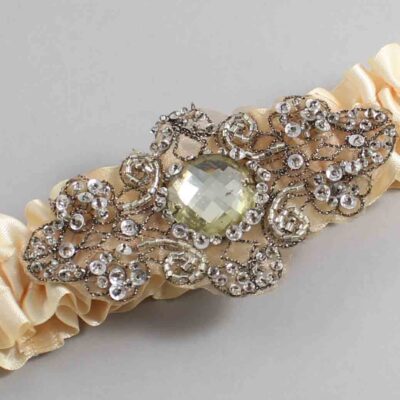 Cream Satin with Brown Wedding Garter / Ivory Wedding Garters / Bijou # (882-882)-01-A01-Antique