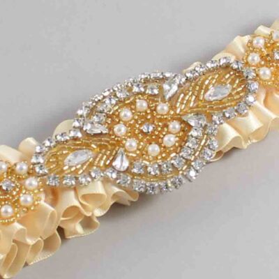Cream Satin with Gold Wedding Garter / Ivory Wedding Garters / Charlotte # (882-882)-01-A05-Gold