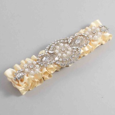 Cream Satin Wedding Garter / Solid Ivory Wedding Garters / Charlotte # (882-882)-01-A06-Silver
