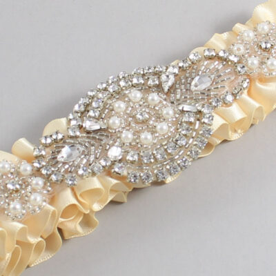 Cream Satin Wedding Garter / Solid Ivory Wedding Garters / Charlotte # (882-882)-01-A06-Silver