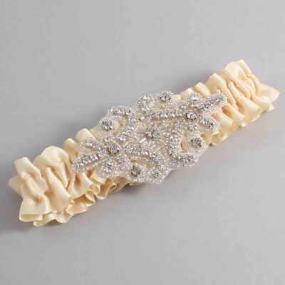 Cream Satin Wedding Garter / Solid Ivory Wedding Garters / Heather # (882-882)-01-A07-Silver