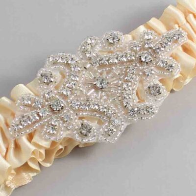Cream Satin Wedding Garter / Solid Ivory Wedding Garters / Heather # (882-882)-01-A07-Silver