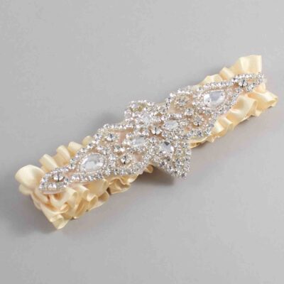 Cream Satin Wedding Garter / Solid Ivory Wedding Garters / Lorine # (882-882)-01-A09-Silver